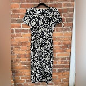 Vintage Evan Picone Black and White Silk Midi Dress